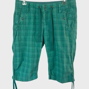 Prana Bermuda Mitzi Knicker Shorts Women's Size 6 Green Plaid Adjustable Waist